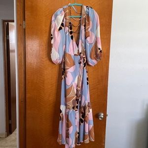 Anthropologie Multi-Print Puff Sleeve Maxi Dress